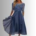 Rhonda — Lace-Detail Midi Dress | Delicate Overlay | Romantic Evening