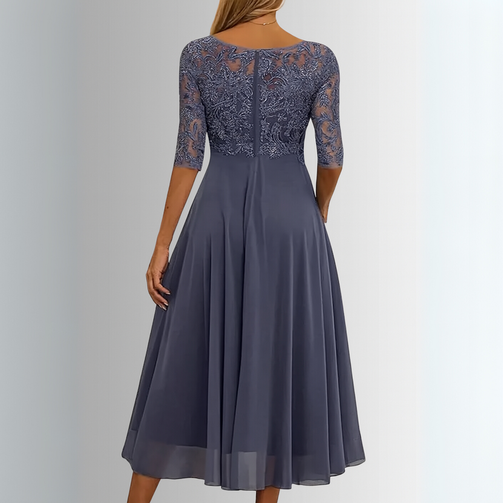 Rhonda — Lace-Detail Midi Dress | Delicate Overlay | Romantic Evening