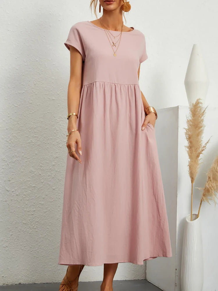 Linen Woven Pocket Maxi Dress — Women's | Relaxed Fit | Effortless Everyday