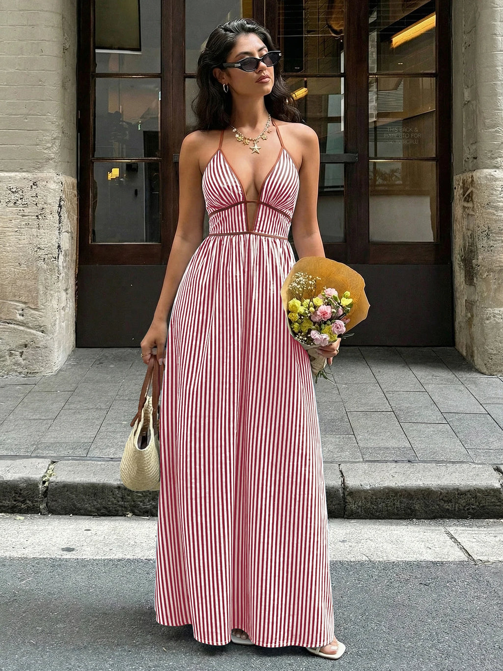 Striped V-Neck Woven Maxi Dress — Women's | Relaxed Fit | Beach & Resort