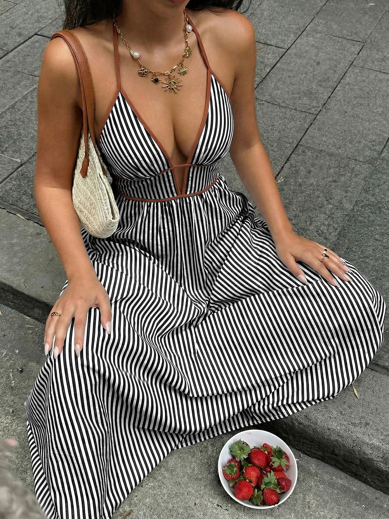 Striped V-Neck Woven Maxi Dress — Women's | Relaxed Fit | Beach & Resort