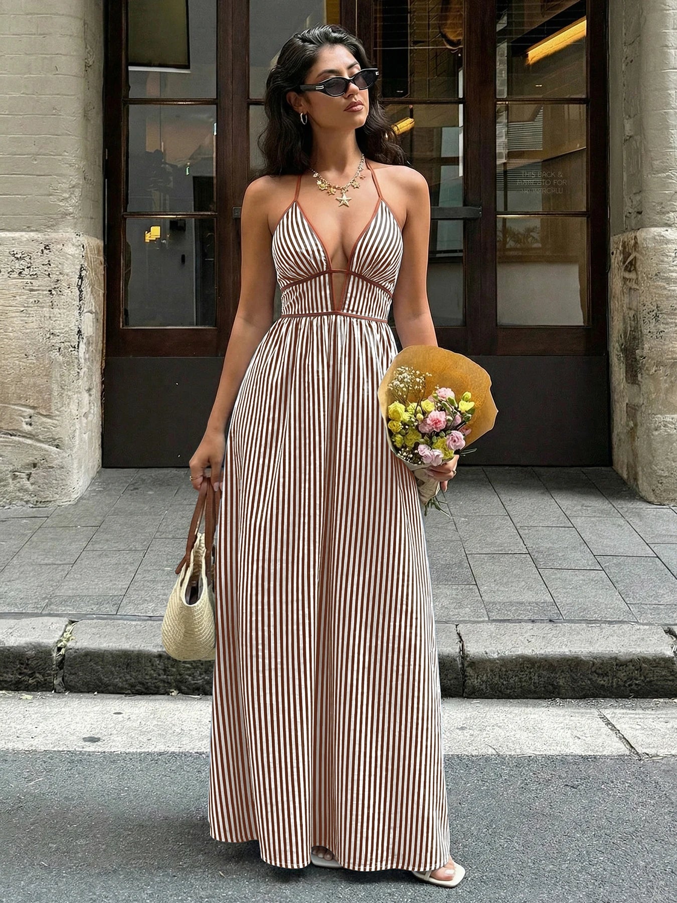 Striped V-Neck Woven Maxi Dress — Women's | Relaxed Fit | Beach & Resort