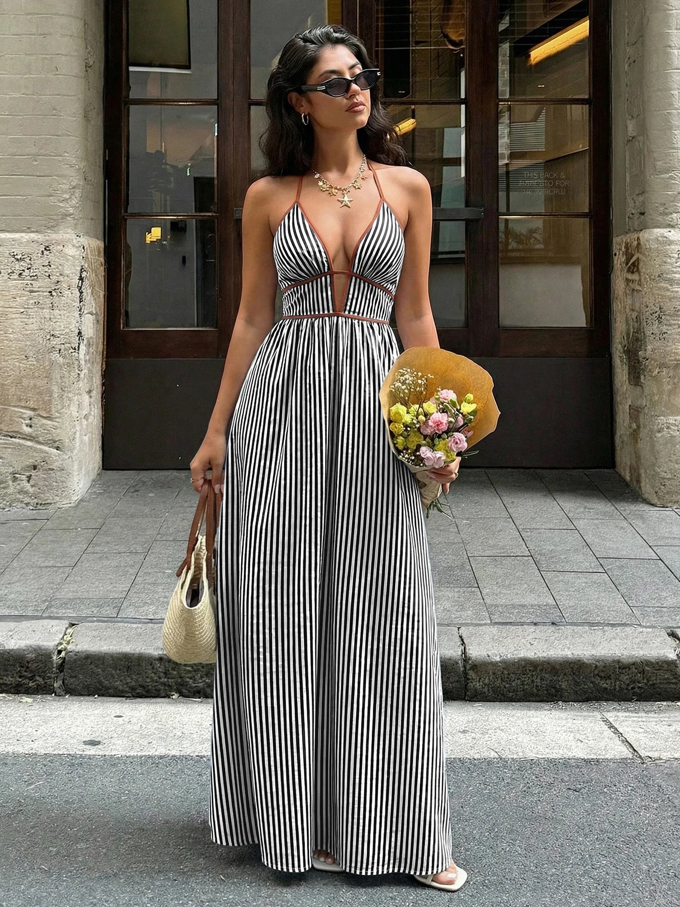 Striped V-Neck Woven Maxi Dress — Women's | Relaxed Fit | Beach & Resort