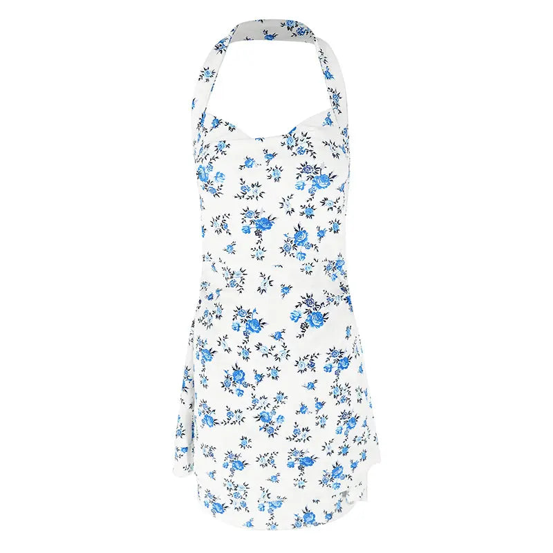 Floral Halter Backless Woven Mini Dress — Women's | Open Back | Sultry Summer