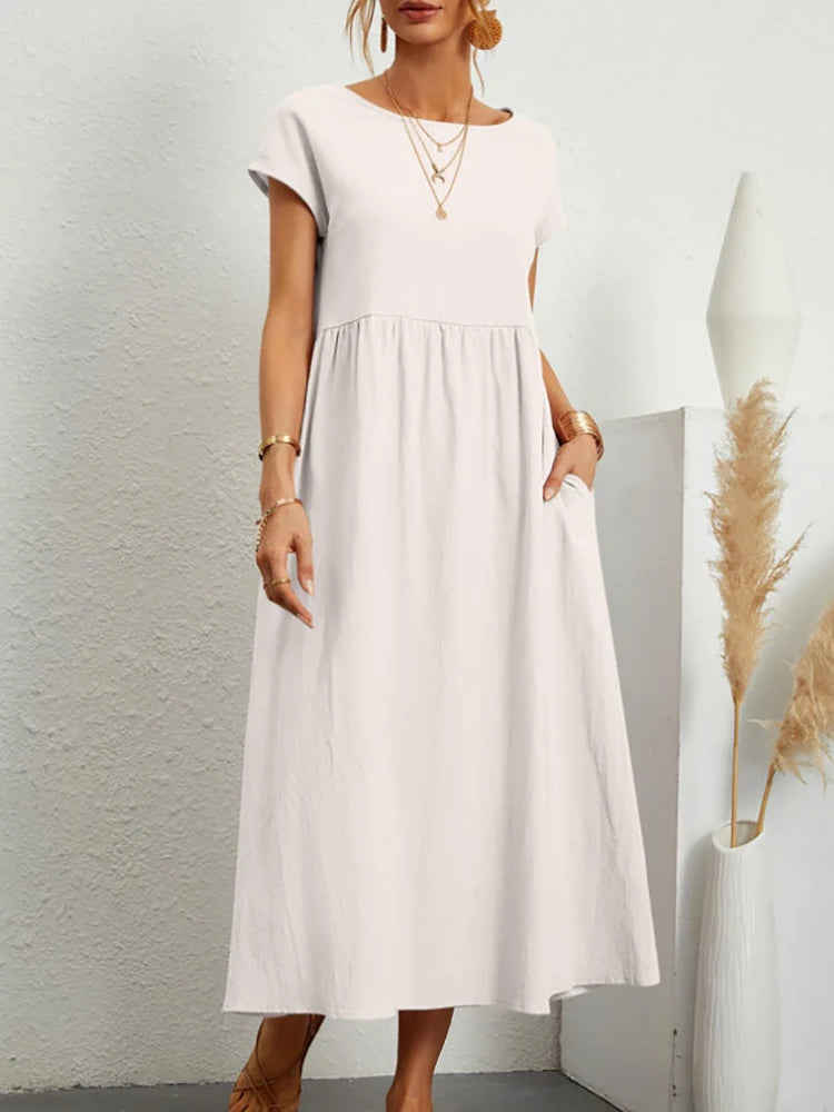Linen Woven Pocket Maxi Dress — Women's | Relaxed Fit | Effortless Everyday