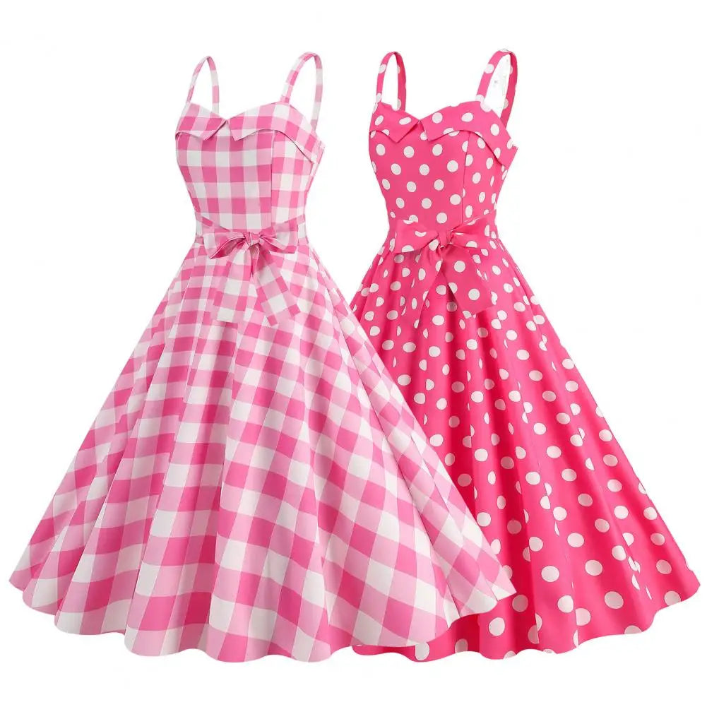 Plaid Strap Swing Woven Dress — Women's | Full Skirt Silhouette | Playful Pattern