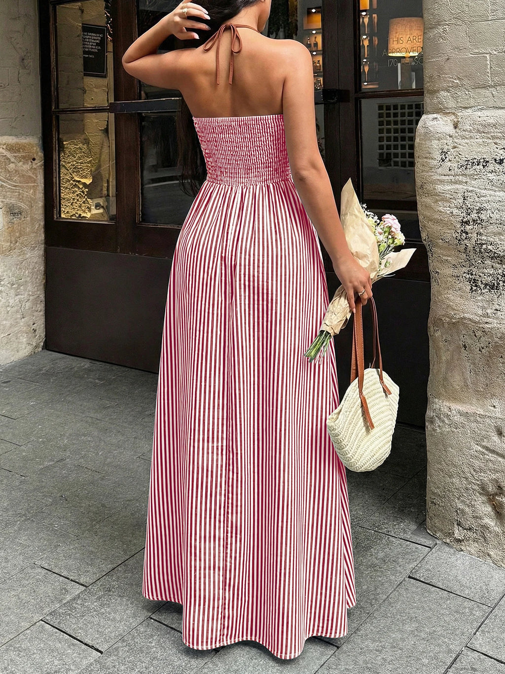 Striped V-Neck Woven Maxi Dress — Women's | Relaxed Fit | Beach & Resort