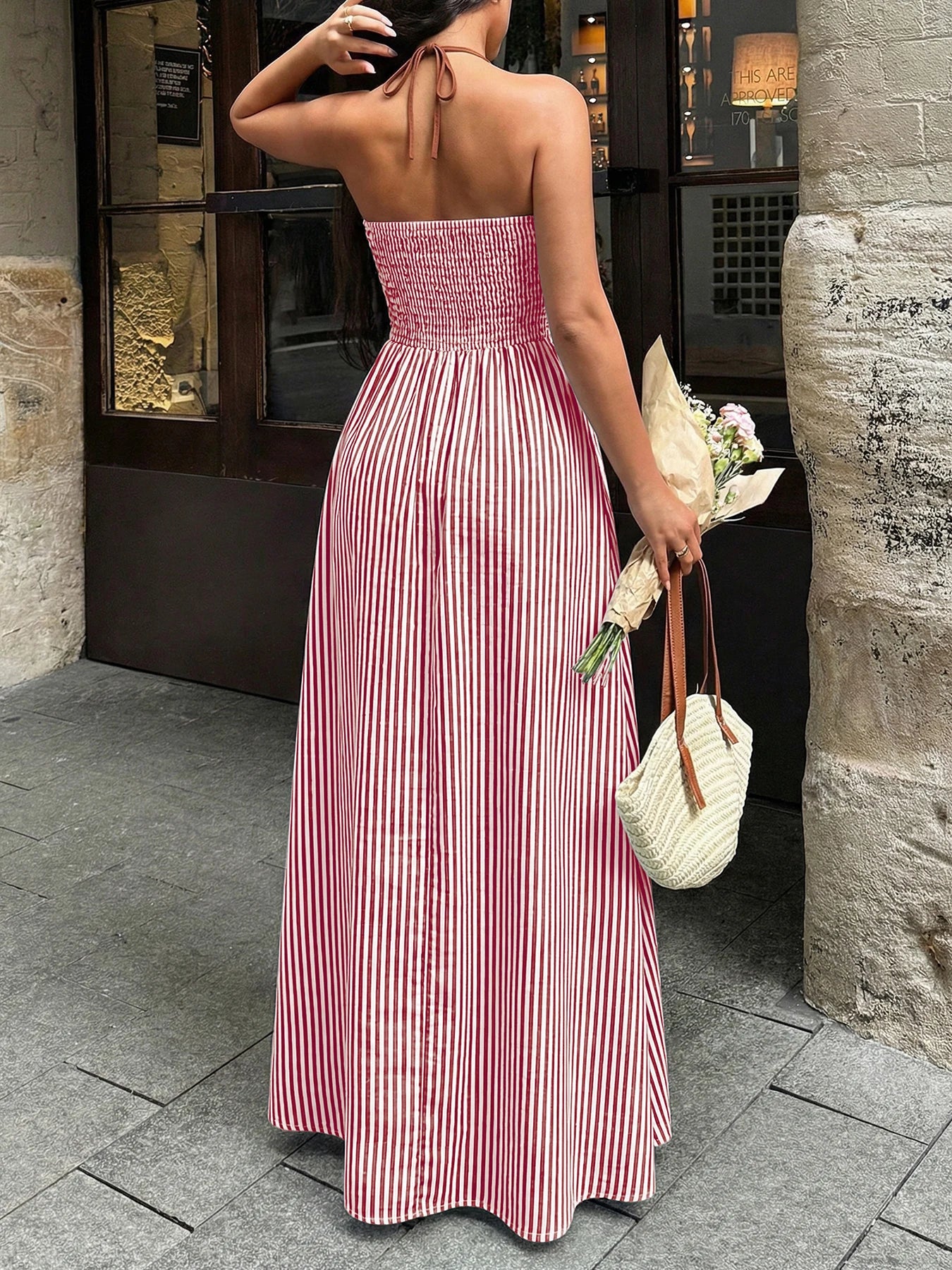 Striped V-Neck Woven Maxi Dress — Women's | Relaxed Fit | Beach & Resort