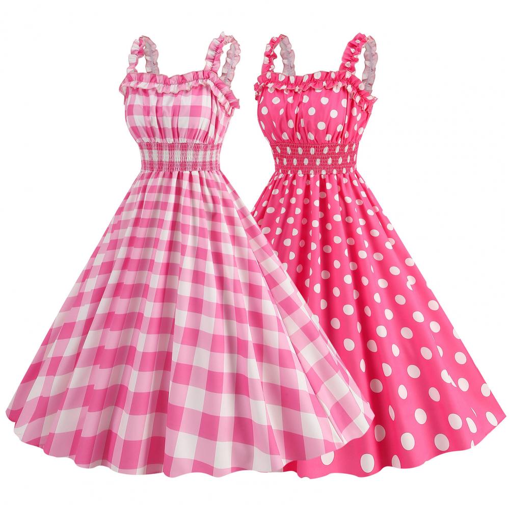 Plaid Strap Swing Woven Dress — Women's | Full Skirt Silhouette | Playful Pattern