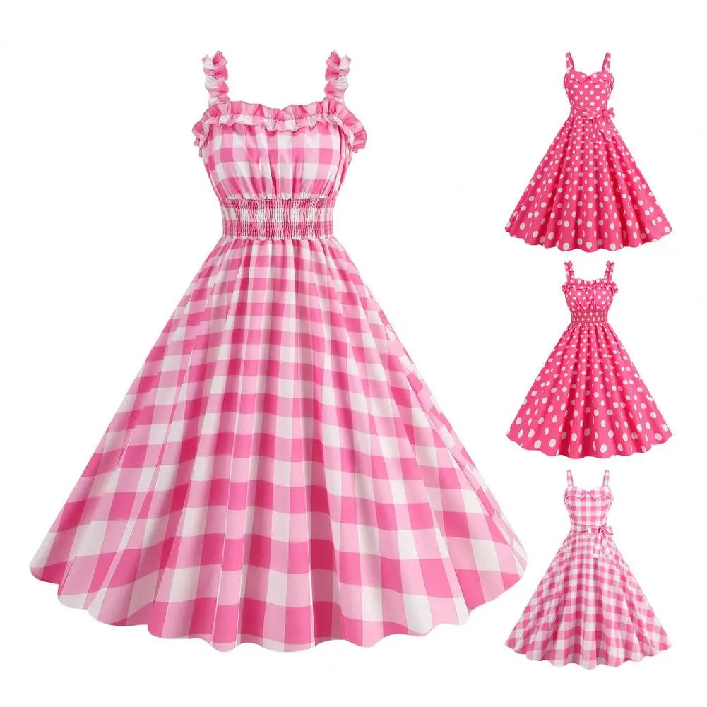 Plaid Strap Swing Woven Dress — Women's | Full Skirt Silhouette | Playful Pattern