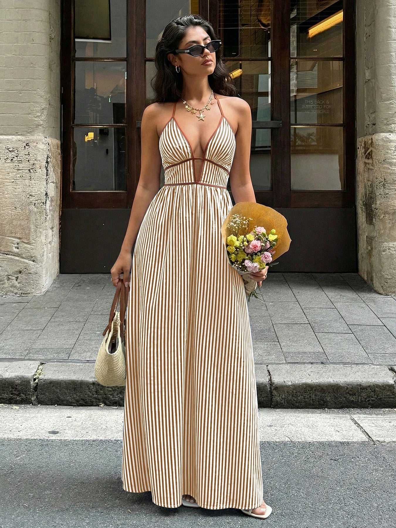 Striped V-Neck Woven Maxi Dress — Women's | Relaxed Fit | Beach & Resort