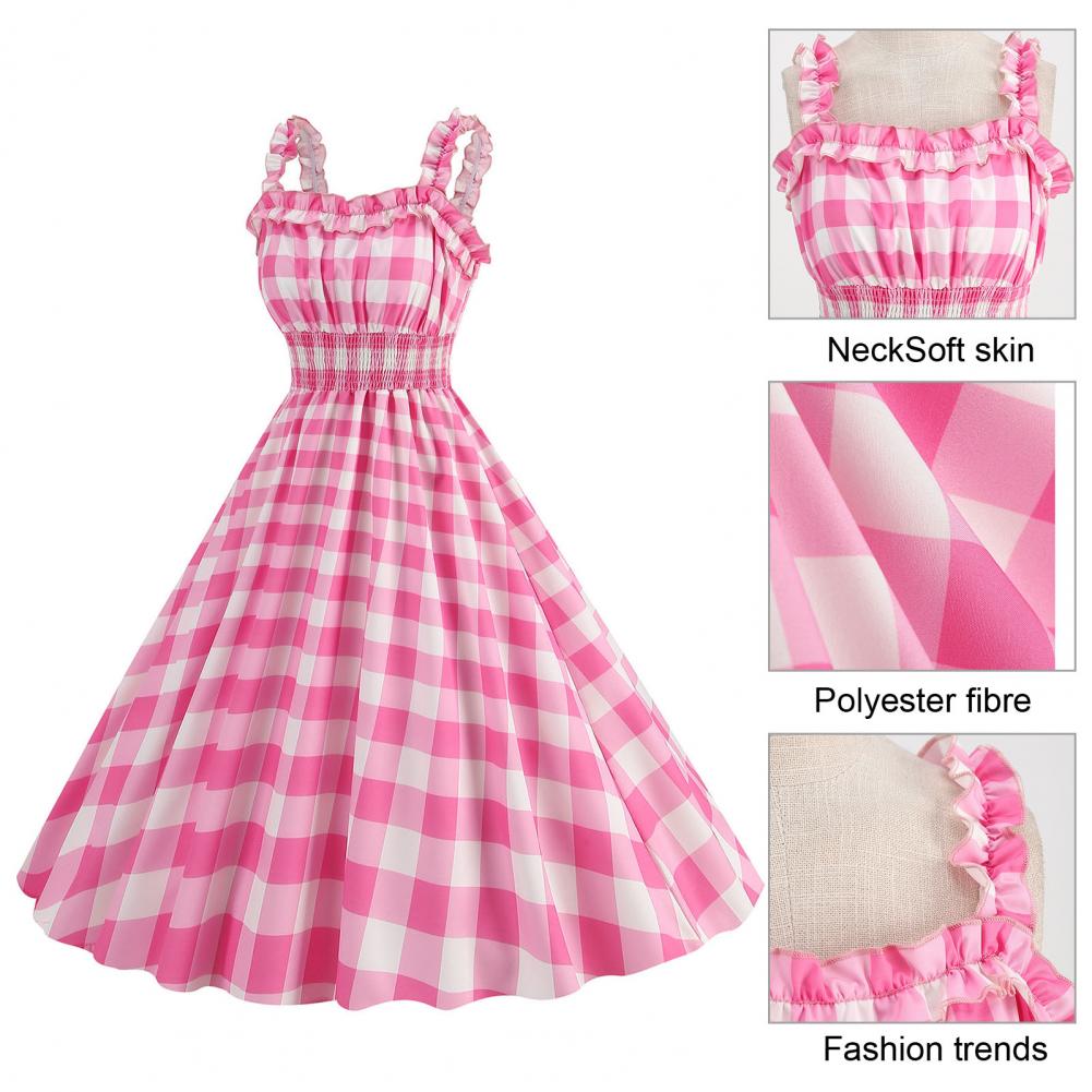 Plaid Strap Swing Woven Dress — Women's | Full Skirt Silhouette | Playful Pattern