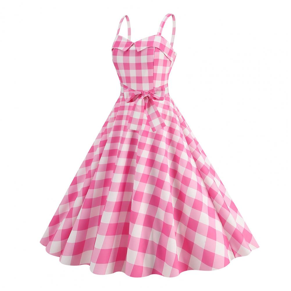 Plaid Strap Swing Woven Dress — Women's | Full Skirt Silhouette | Playful Pattern