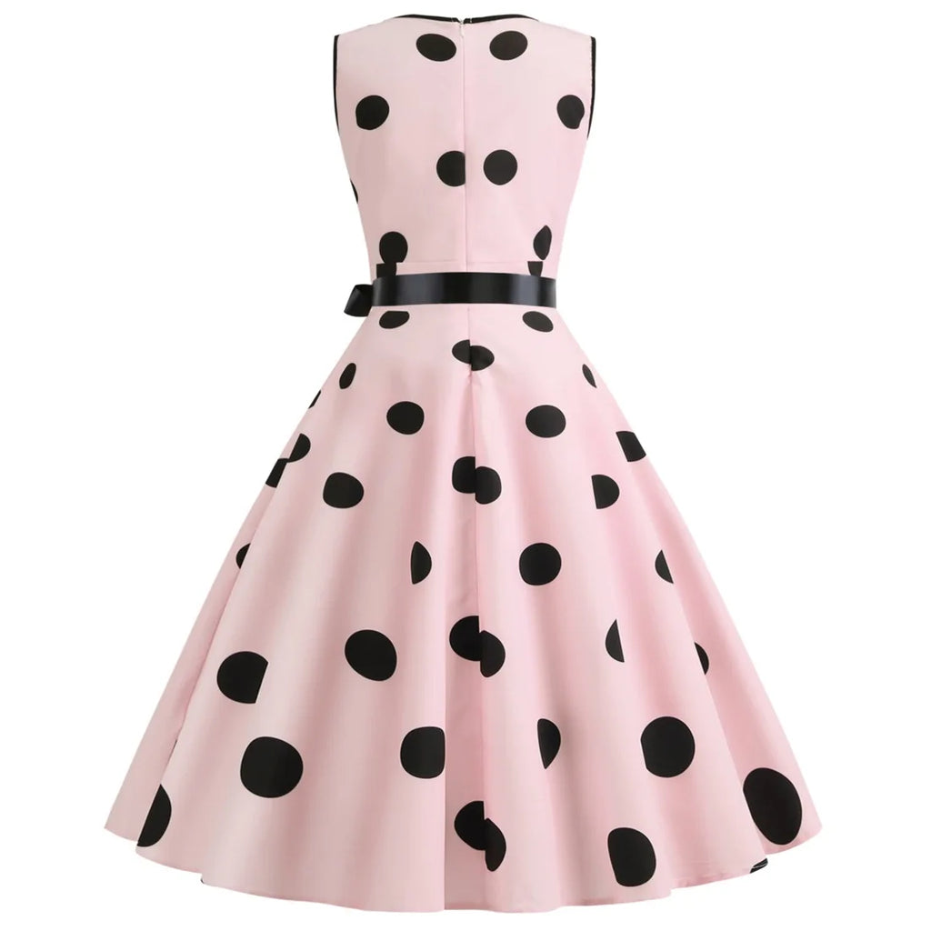 Polka Dot Bow Swing Dress — Women's | Full Skirt Silhouette | Vintage-Feminine