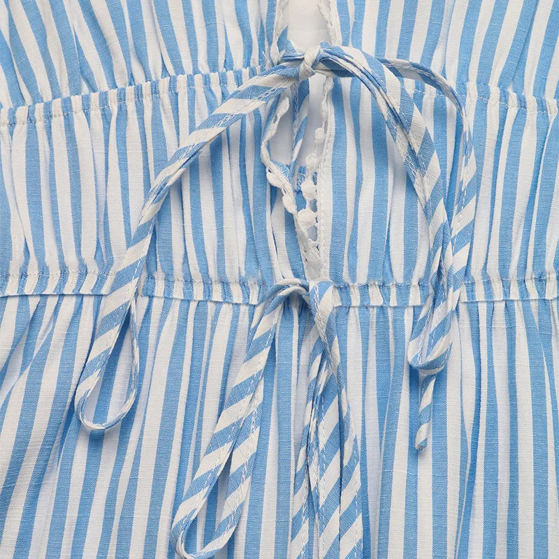 Striped Lace-Up Woven Mini Dress — Women's | Fitted Silhouette | Playful Summer