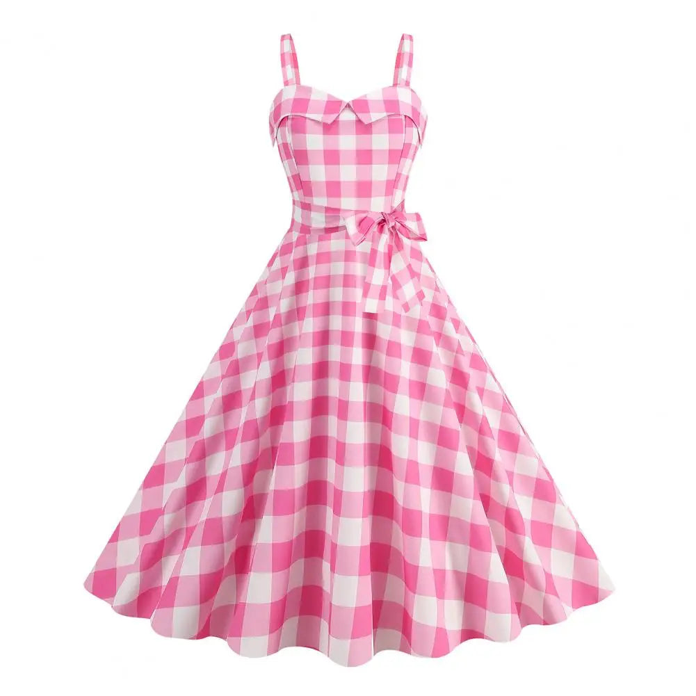Plaid Strap Swing Woven Dress — Women's | Full Skirt Silhouette | Playful Pattern