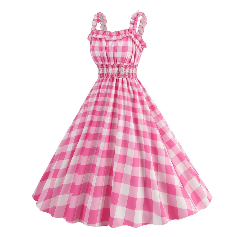 Plaid Strap Swing Woven Dress — Women's | Full Skirt Silhouette | Playful Pattern