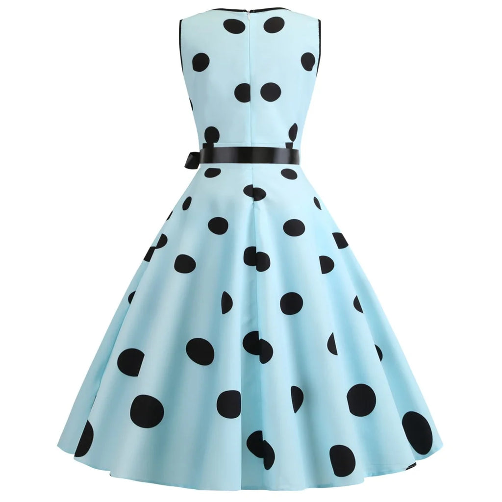 Polka Dot Bow Swing Dress — Women's | Full Skirt Silhouette | Vintage-Feminine