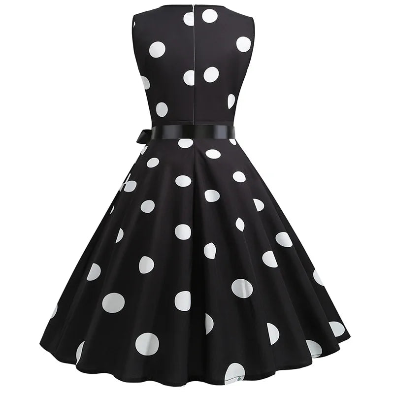Polka Dot Bow Swing Dress — Women's | Full Skirt Silhouette | Vintage-Feminine