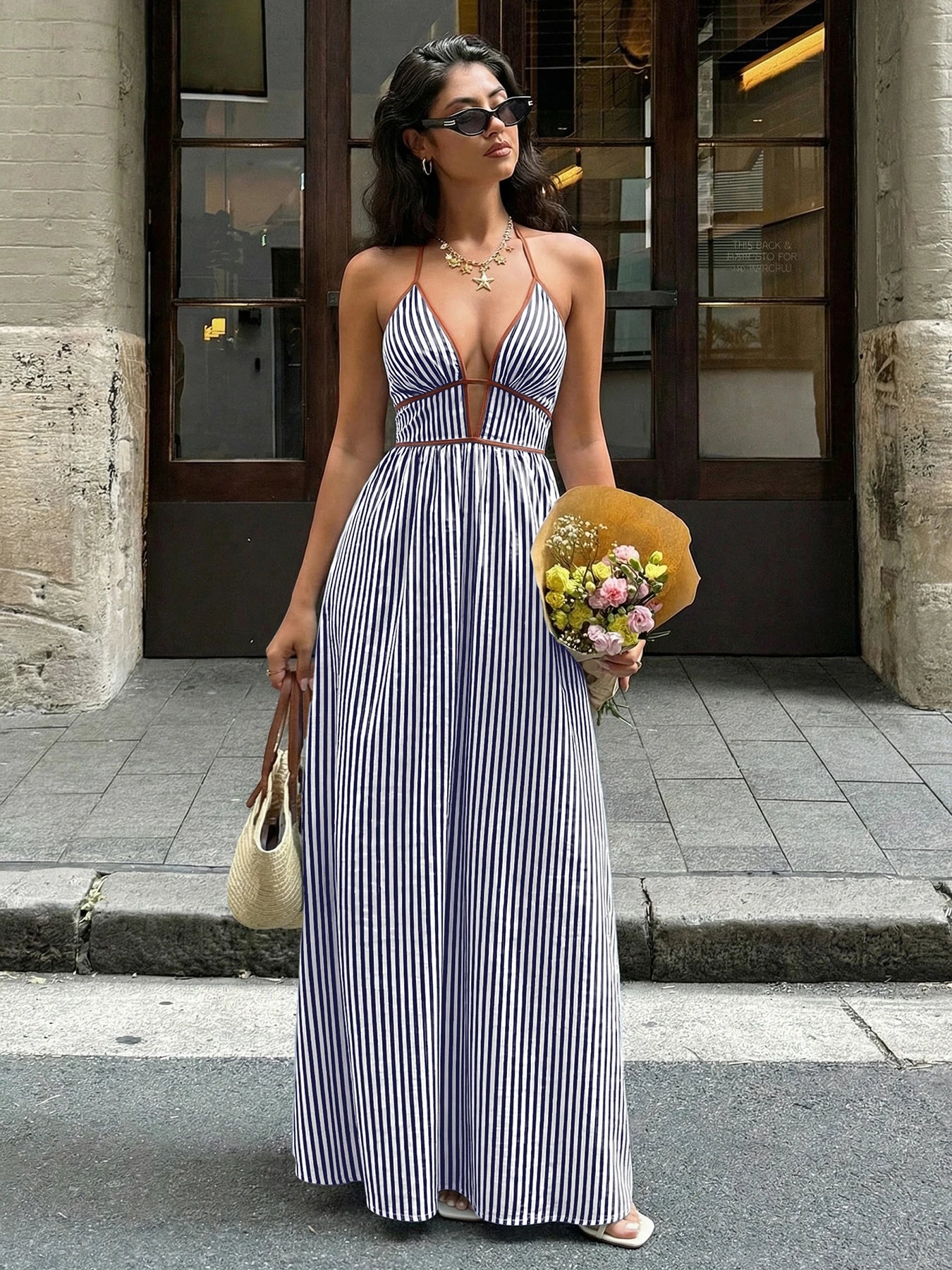 Striped V-Neck Woven Maxi Dress — Women's | Relaxed Fit | Beach & Resort