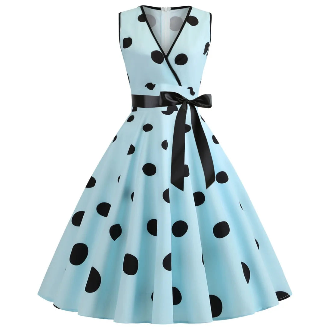Polka Dot Bow Swing Dress — Women's | Full Skirt Silhouette | Vintage-Feminine