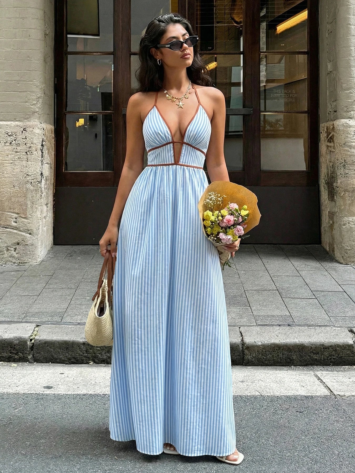 Striped V-Neck Woven Maxi Dress — Women's | Relaxed Fit | Beach & Resort