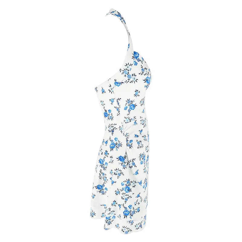 Floral Halter Backless Woven Mini Dress — Women's | Open Back | Sultry Summer
