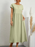 Linen Woven Pocket Maxi Dress — Women's | Relaxed Fit | Effortless Everyday