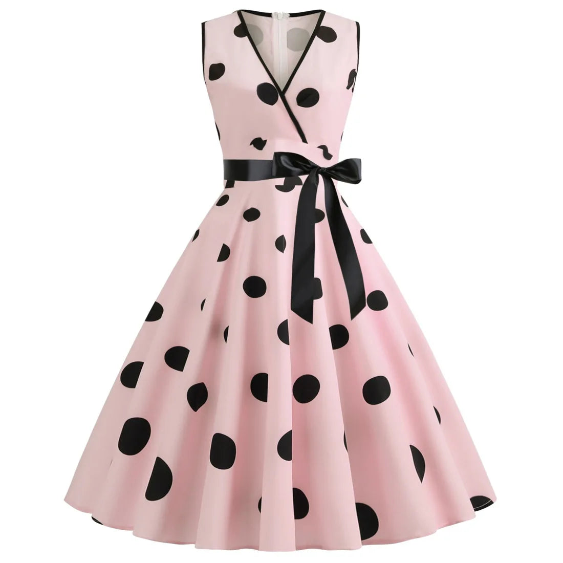 Polka Dot Bow Swing Dress — Women's | Full Skirt Silhouette | Vintage-Feminine