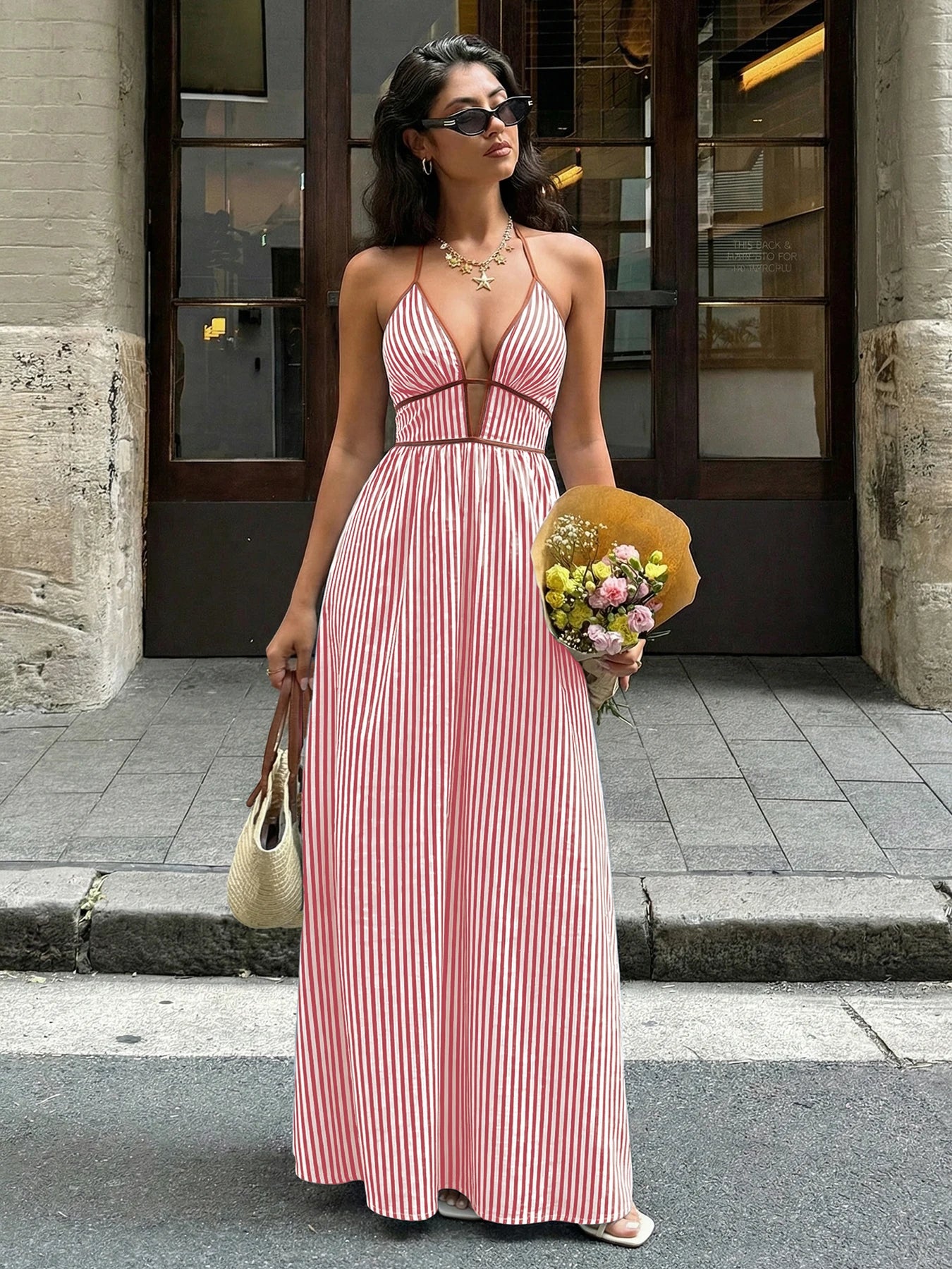 Striped V-Neck Woven Maxi Dress — Women's | Relaxed Fit | Beach & Resort