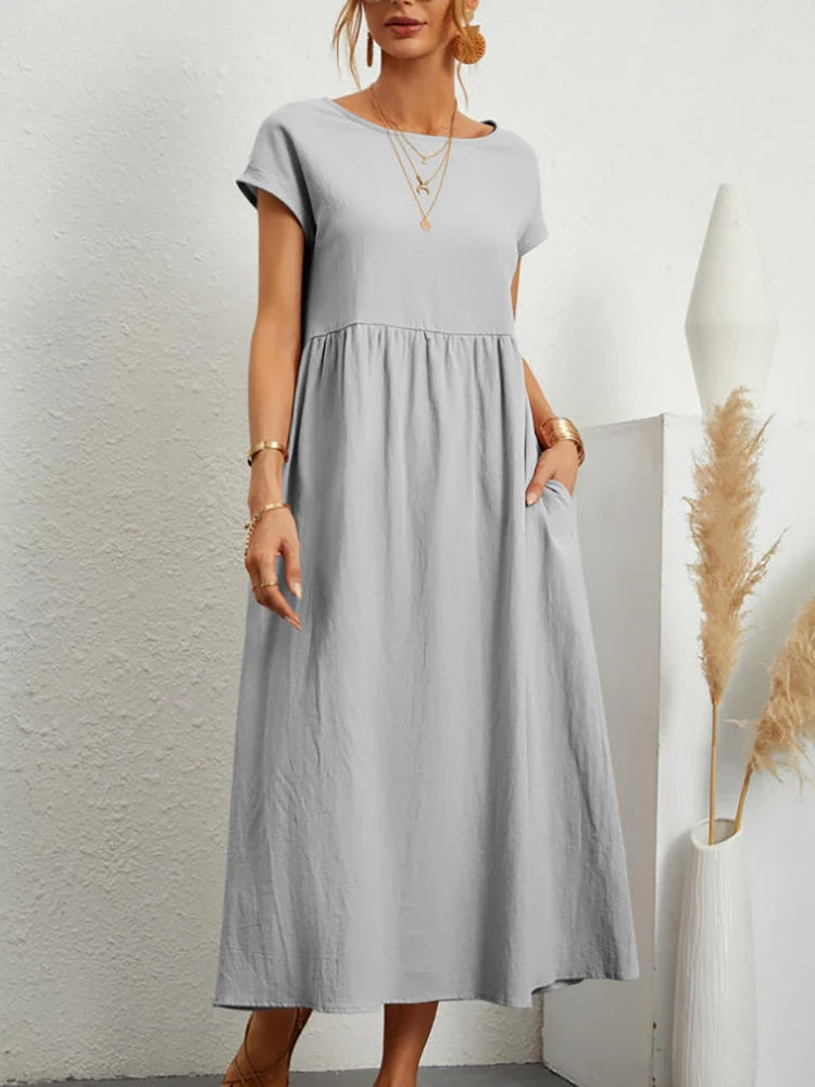 Linen Woven Pocket Maxi Dress — Women's | Relaxed Fit | Effortless Everyday