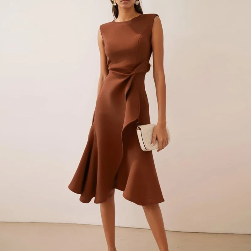 Ruffled Knot A-Line Dress — Women's | Playful Silhouette | Feminine Occasion