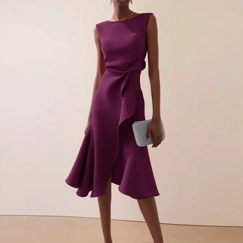 Ruffled Knot A-Line Dress — Women's | Playful Silhouette | Feminine Occasion