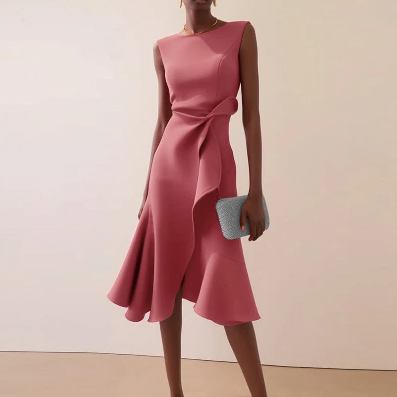 Ruffled Knot A-Line Dress — Women's | Playful Silhouette | Feminine Occasion