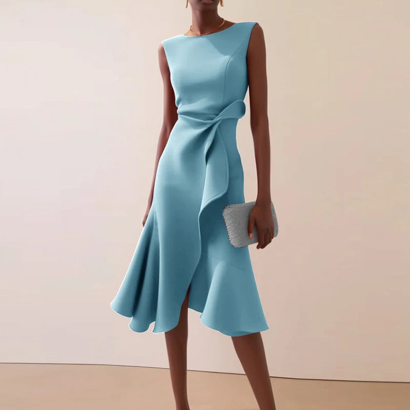 Ruffled Knot A-Line Dress — Women's | Playful Silhouette | Feminine Occasion