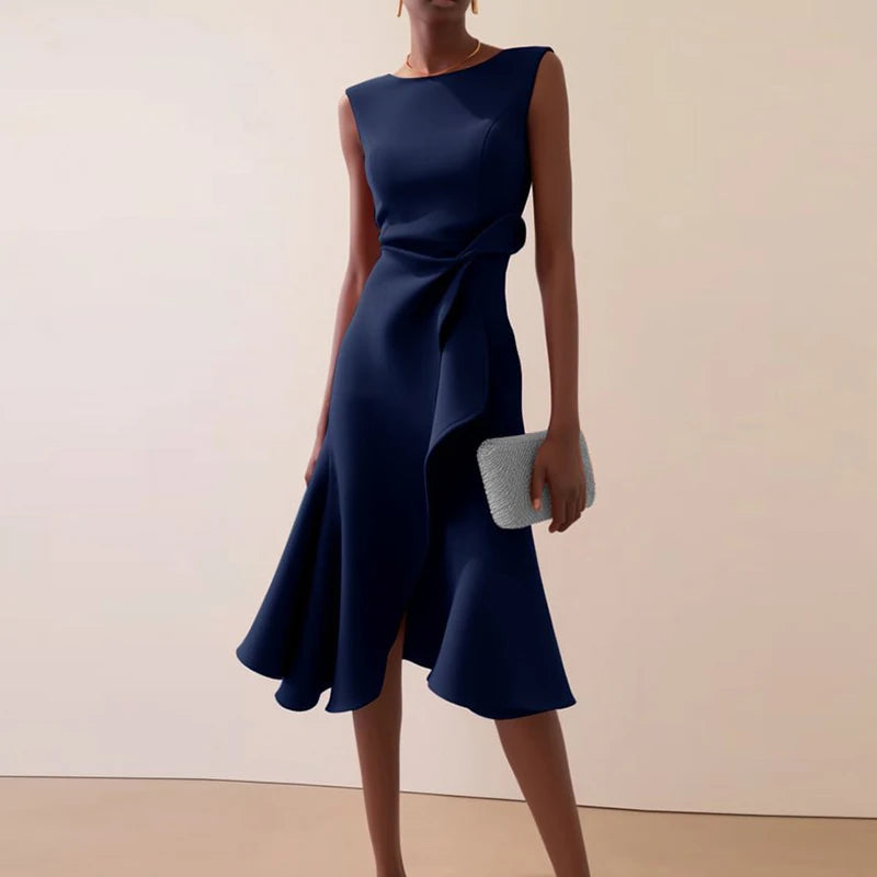 Ruffled Knot A-Line Dress — Women's | Playful Silhouette | Feminine Occasion