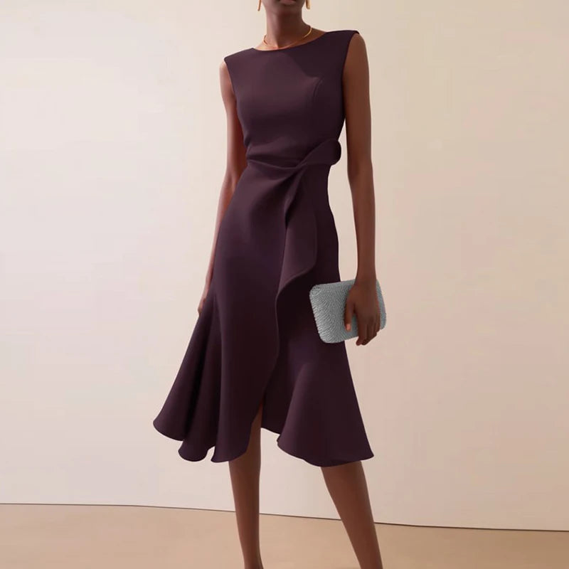 Ruffled Knot A-Line Dress — Women's | Playful Silhouette | Feminine Occasion