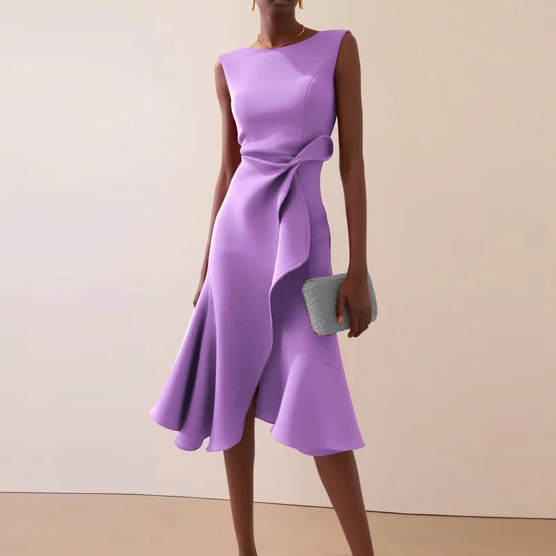 Ruffled Knot A-Line Dress — Women's | Playful Silhouette | Feminine Occasion