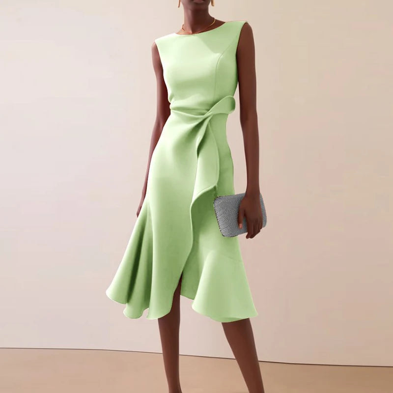 Ruffled Knot A-Line Dress — Women's | Playful Silhouette | Feminine Occasion