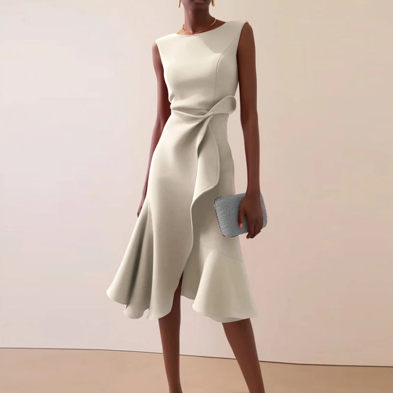 Ruffled Knot A-Line Dress — Women's | Playful Silhouette | Feminine Occasion
