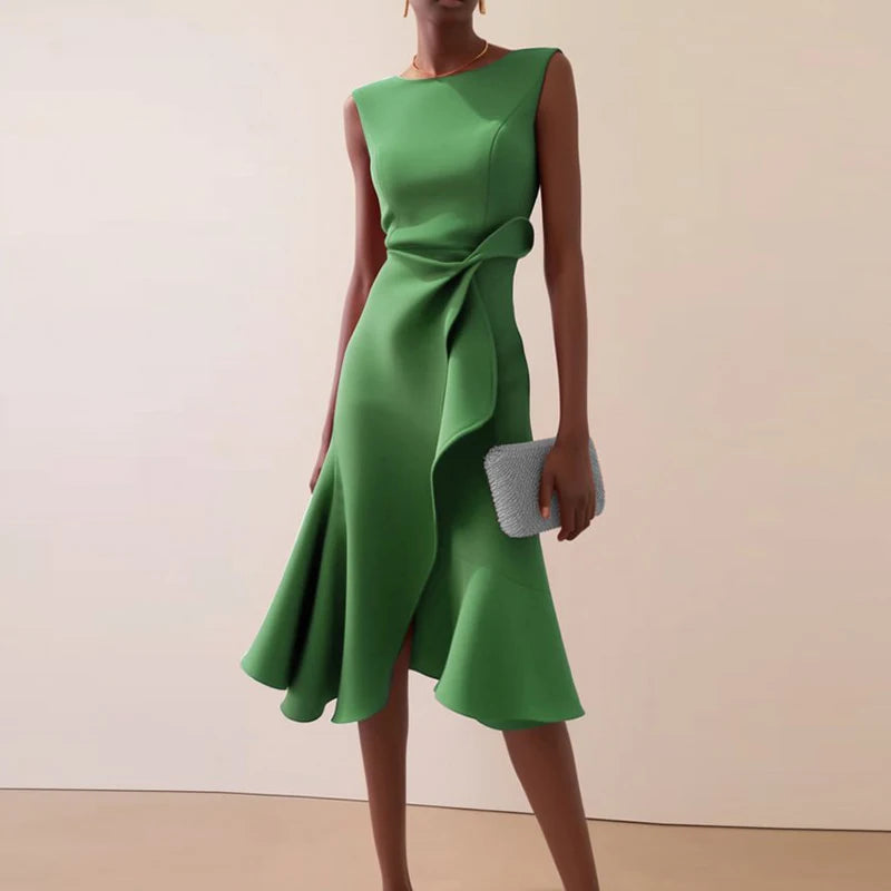 Ruffled Knot A-Line Dress — Women's | Playful Silhouette | Feminine Occasion