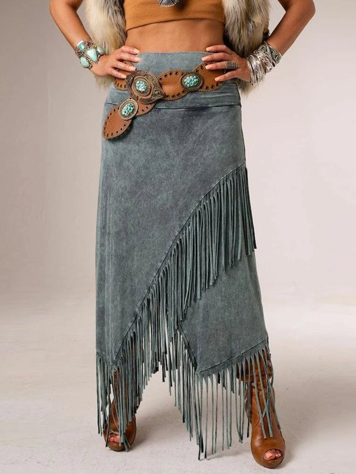 Sheeva — Fringe-Hem Woven Maxi Skirt | A-Line Silhouette | Statement Boho