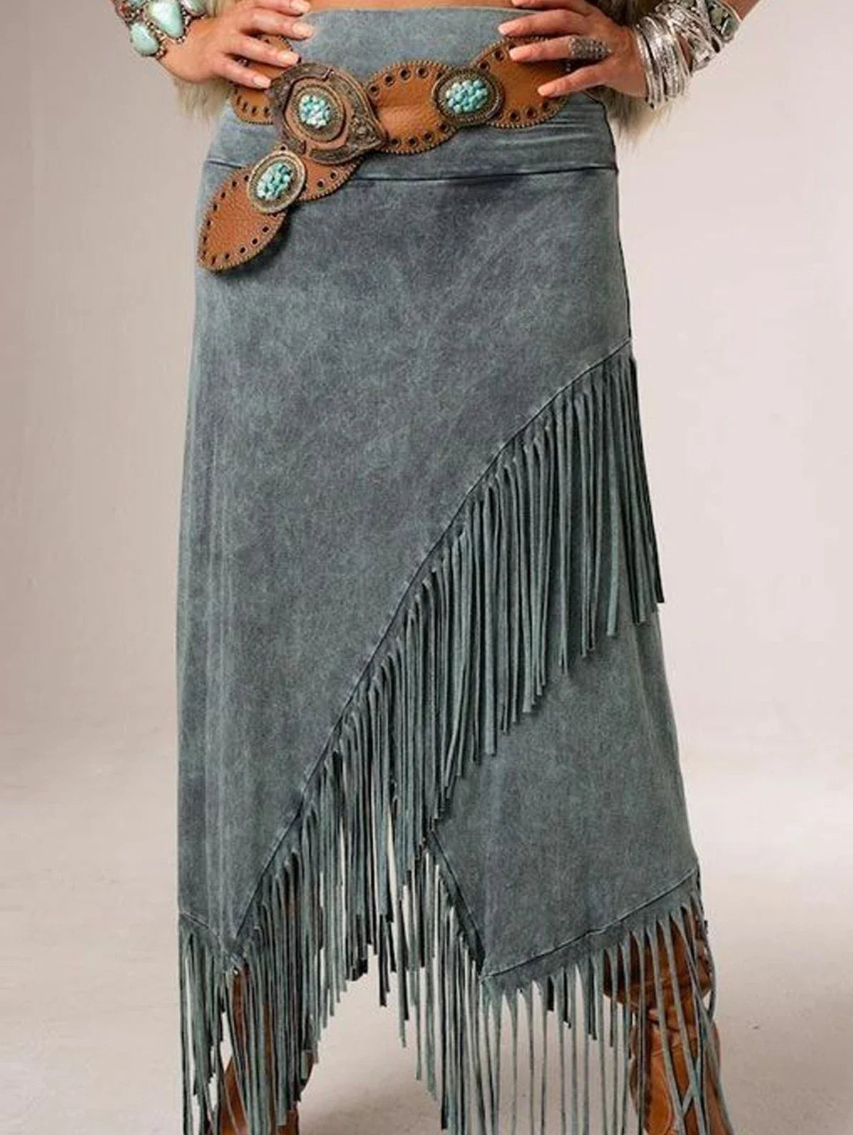Sheeva — Fringe-Hem Woven Maxi Skirt | A-Line Silhouette | Statement Boho
