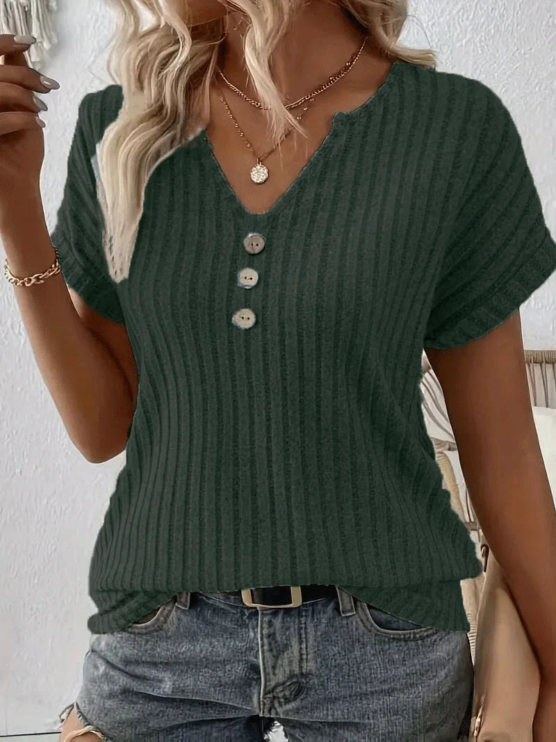 Ribbed Crew-Neck Cotton Tee — Women's | Fitted Stretch Fit | Clean Essential