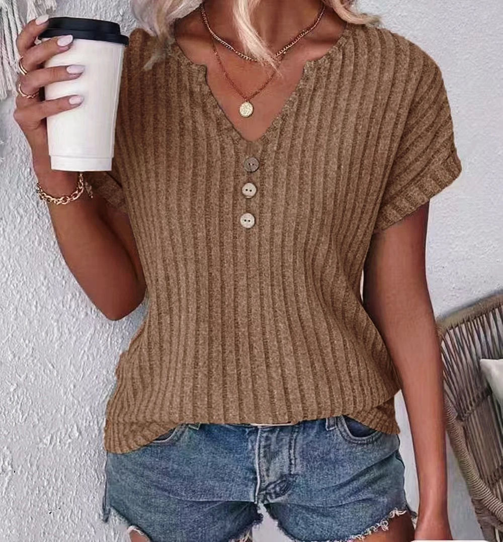 Ribbed Crew-Neck Cotton Tee — Women's | Fitted Stretch Fit | Clean Essential