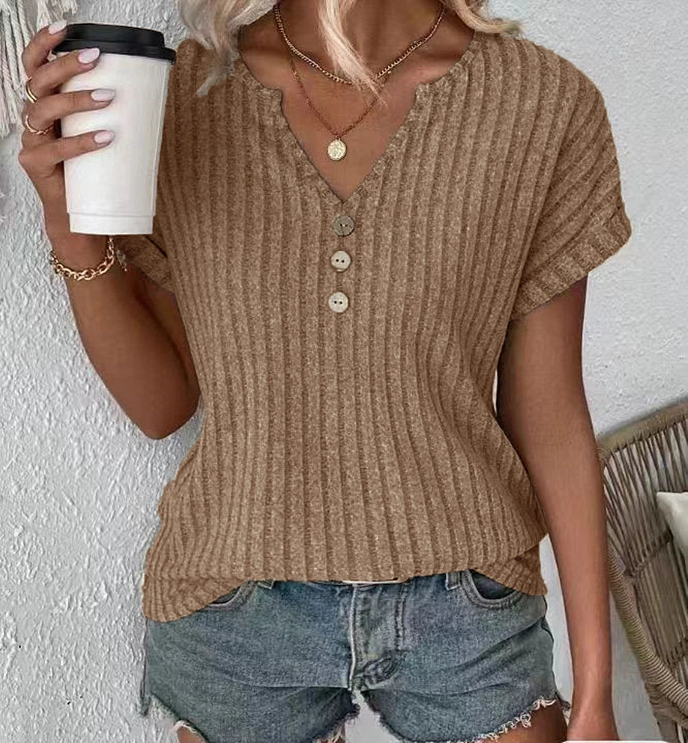 Ribbed Crew-Neck Cotton Tee — Women's | Fitted Stretch Fit | Clean Essential