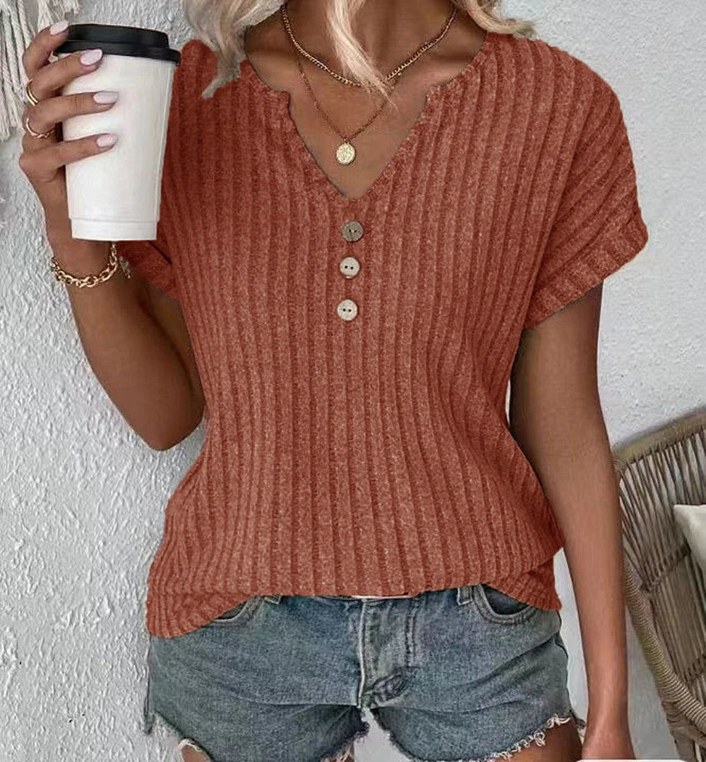 Ribbed Crew-Neck Cotton Tee — Women's | Fitted Stretch Fit | Clean Essential