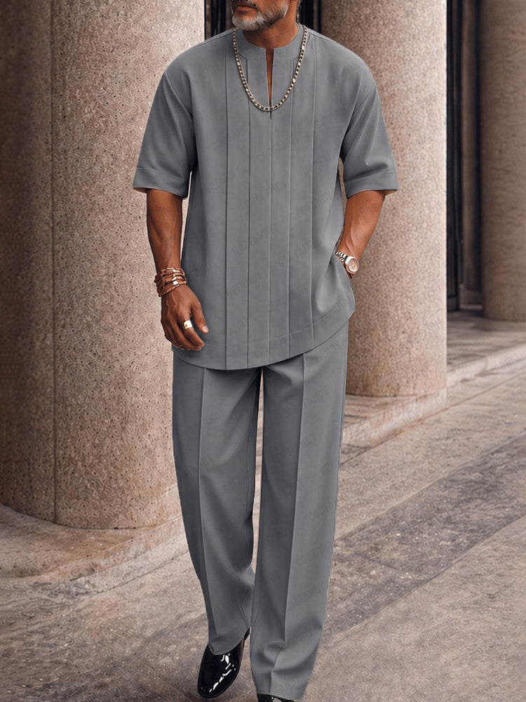 Pleated-Front Stretch Woven Trousers — Men's | Tailored Fit | Smart Casual Essential