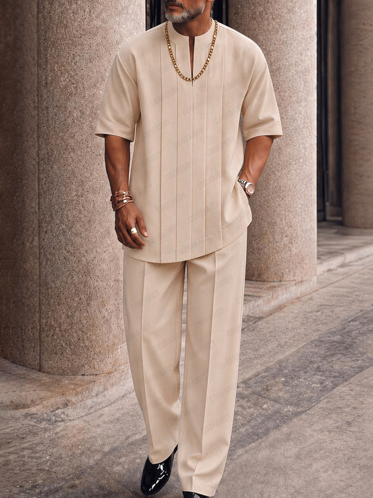 Pleated-Front Stretch Woven Trousers — Men's | Tailored Fit | Smart Casual Essential