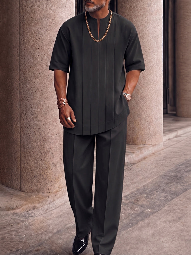 Pleated-Front Stretch Woven Trousers — Men's | Tailored Fit | Smart Casual Essential